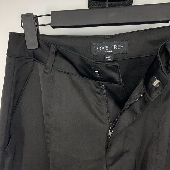 Love Tree Jogger Pants Black Satin Cargo Pocket High Rise - Picture 3 of 8